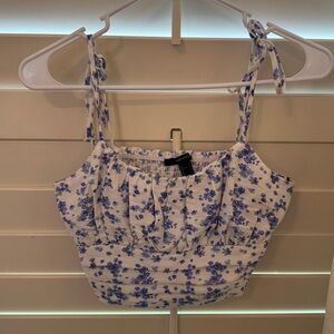 Forever 21 Blue and White Flower Crop Top